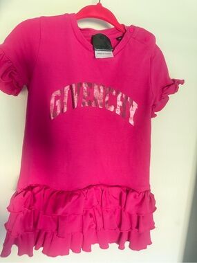 Givenchy Hot Pink Ruffle-Hem Logo Tee
